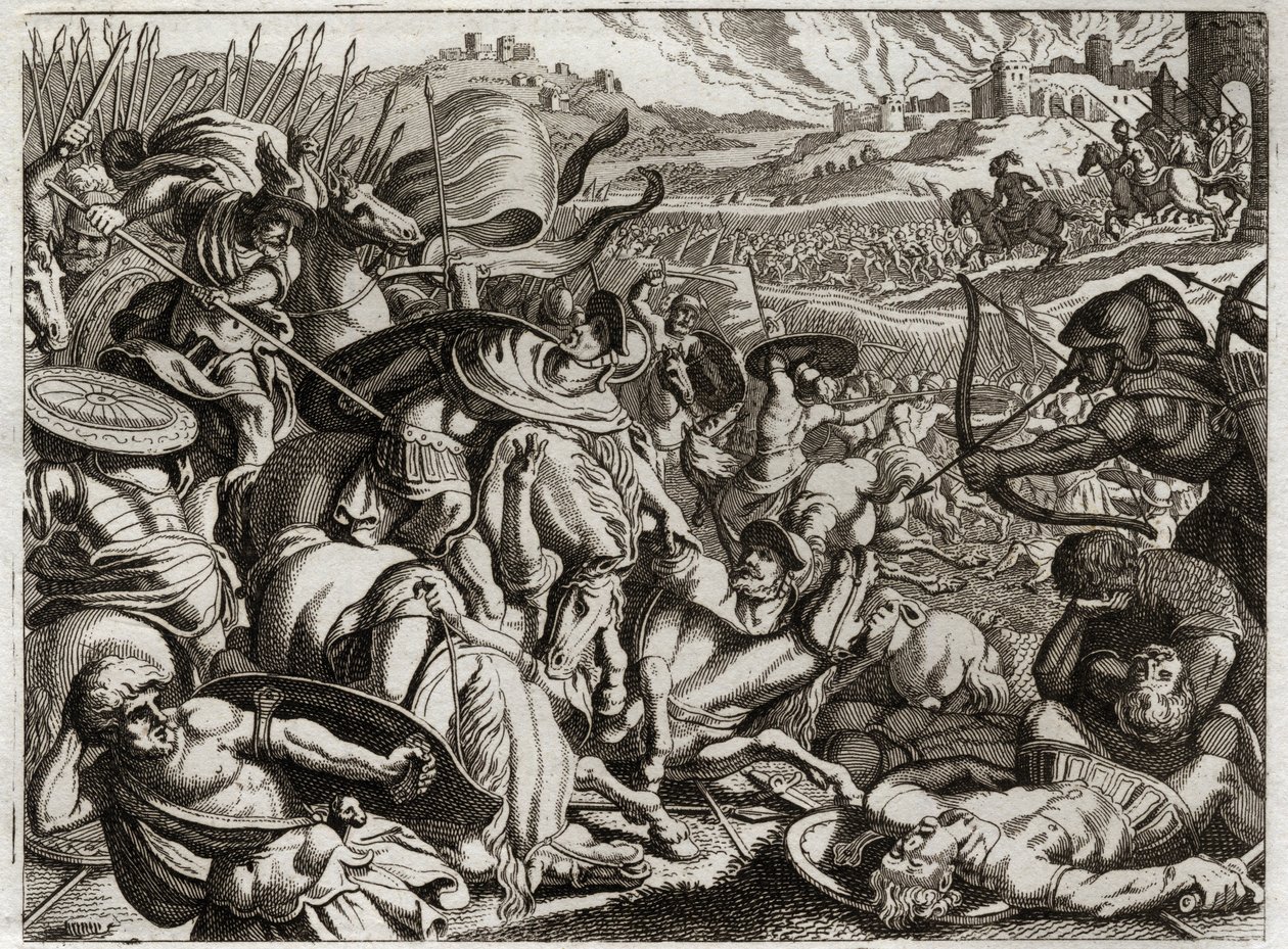 Bíblia de Royaumont, Velho Testamento: Punição dos Benjamitas. A tribo de Benjamin é exterminada. Ilustração de 1811. de Unknown artist