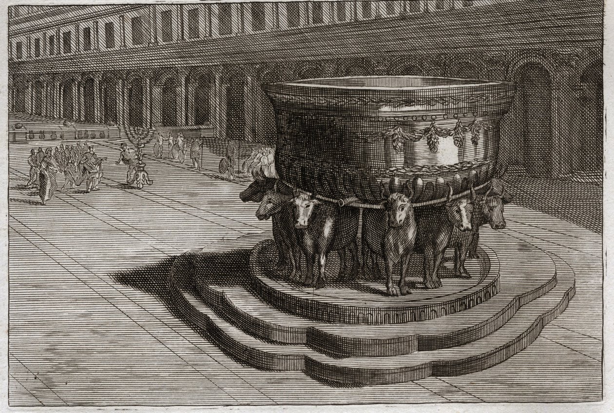 Bíblia de Royaumont, Velho Testamento: Mar de descaramento. O ferro fundido geralmente chama o Mar de descarnado para lavar os pés e as mãos dos sacerdotes quando entram no templo. Ilustração de 1811. de Unknown artist