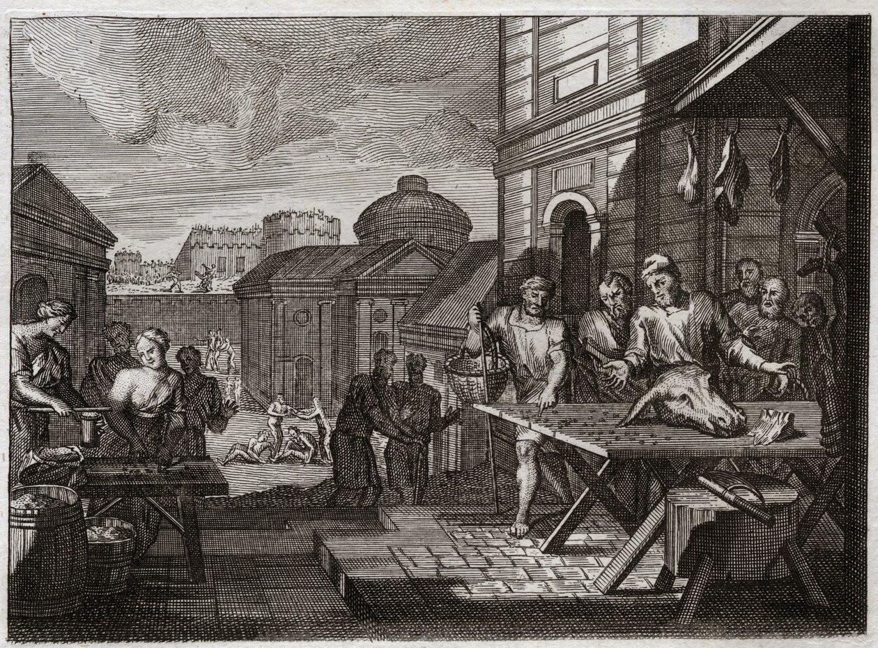 Bíblia de Royaumont, Velho Testamento: Sítio de Samaria. O Rei da Síria sitiou a cidade de Samaria, e reduziu-a a uma terrível fome. Ilustração de 1811. de Unknown artist