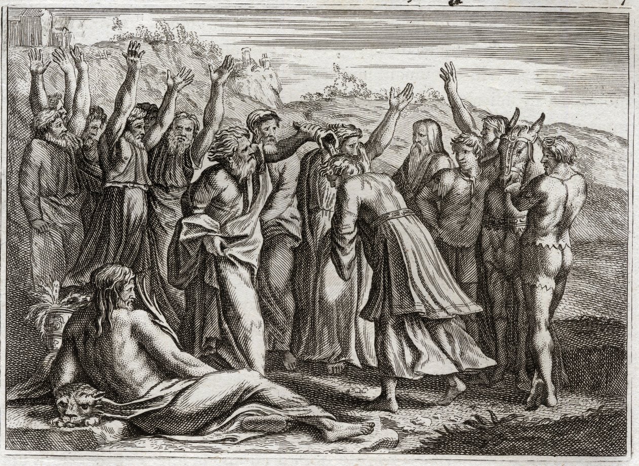 Bíblia de Royaumont, Velho Testamento: Rei Salomão. David estabeleceu Salomão King nas orações de Beetsabee e do Proféta Natan. Ilustração de 1811. de Unknown artist