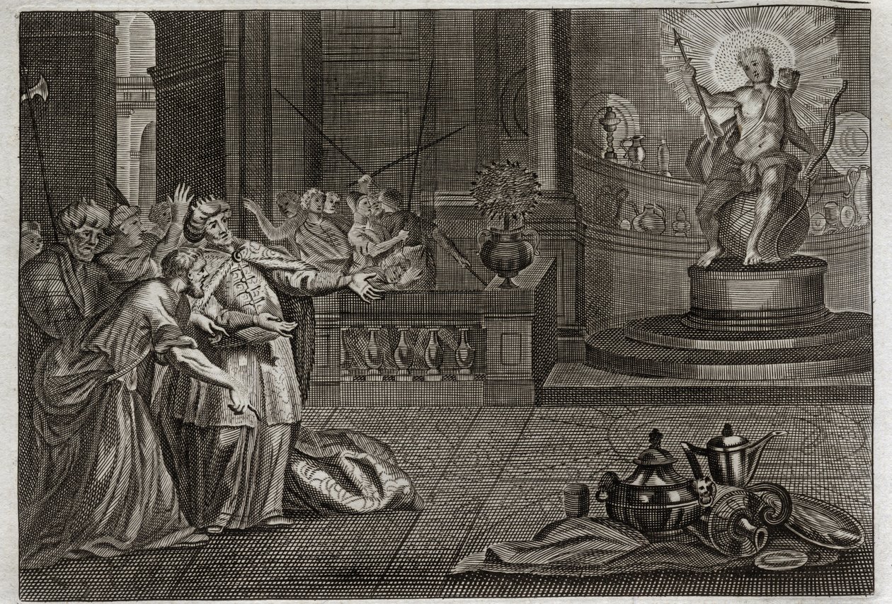 Bíblia de Royaumont, Velho Testamento: O Ídolo de Bel. Daniel destruiu o Ídolo de Bel, e matou um dragão que os babilônios adoravam. Ilustração de 1811. de Unknown artist