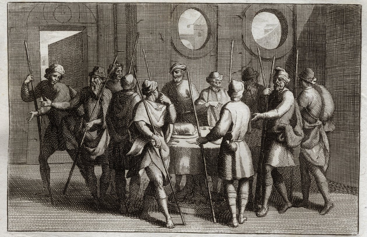 Bíblia de Royaumont, Velho Testamento: O Cordeiro da Páscoa. Deus ordenou aos judeus que comessem o cordeiro da Páscoa, e pela décima praga matou todos os primogênitos. Ilustração de 1811. de Unknown artist