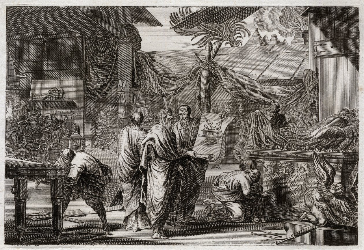 Bíblia de Royaumont, Velho Testamento: O Tabernáculo. Moisés faz o Tabernáculo montado de acordo com a ordem que ele tinha recebido de Deus. Ilustração de 1811. de Unknown artist