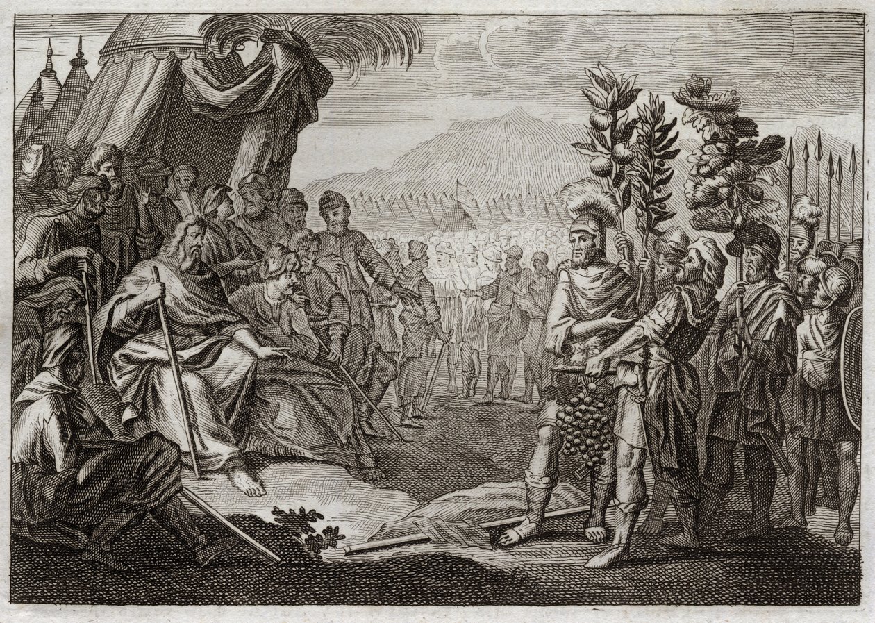 Bíblia de Royaumont, Velho Testamento: Doze espiões. Moisés enviou doze espiões para reconhecer a terra de Canaã (Terra Prometida). Eles fazem o povo sussurrar, e Deus, para puni-los com este murmúrio, assegura-lhes que eles nunca entrarão nesta terra. Ill de Unknown artist