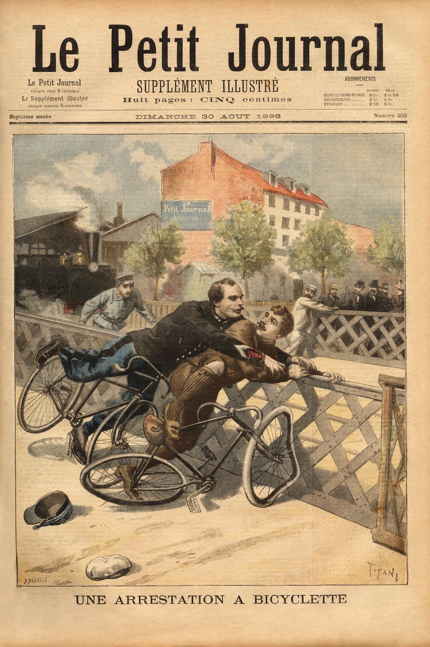 Prisão de bicicleta perto de Champigny. Gravação no "Le petit journal" 30/08/1896. A colecção da Selva. de Unknown artist