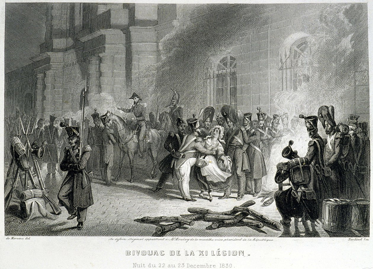 Bivouac de la XI Legion - noite de 22 a 23 de Dezembro de 1830 - em "Fasttes de Gardes nationales de France". de Unknown artist