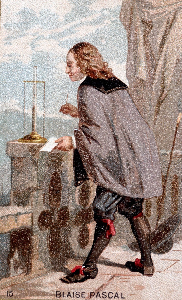 Blaise Pascal (1623 - 1662) antes de um barômetro de Unknown artist