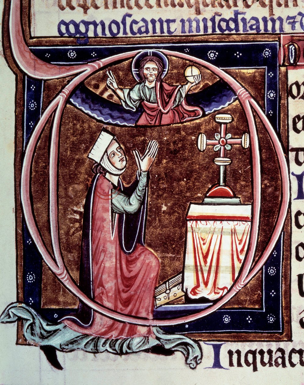 Blanche de Castille queen de France (1188-1252) em oração Miniatura de um manuscrito "Vida e milagres de Saint Louis" de Guilherme de Saint Pathus de Unknown artist