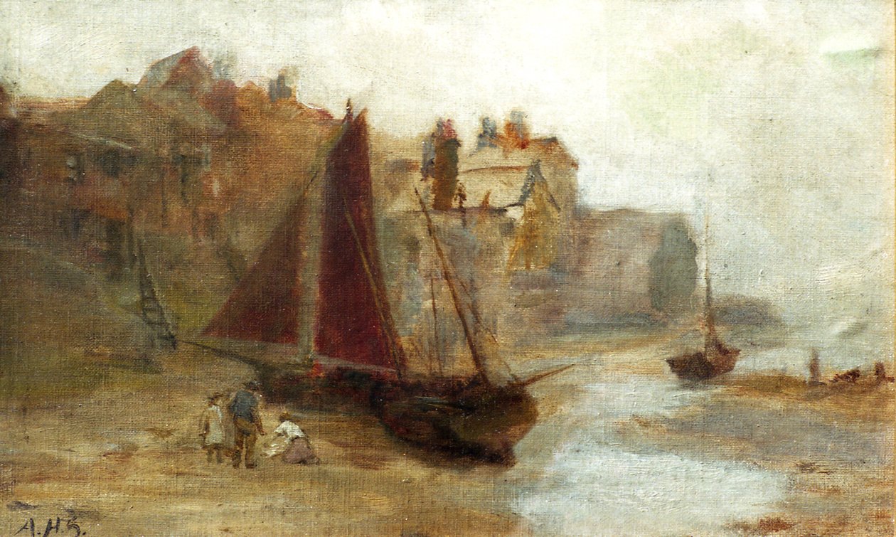 Barco na praia (óleo sobre tela) de Unknown artist