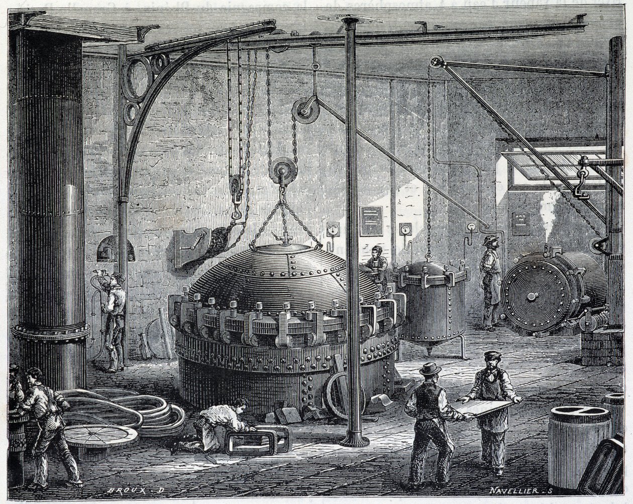 Caldeiras para vulcanização de borracha por vapor úmido - in "As maravilhas da indústria", de Louis Figuier de Unknown artist