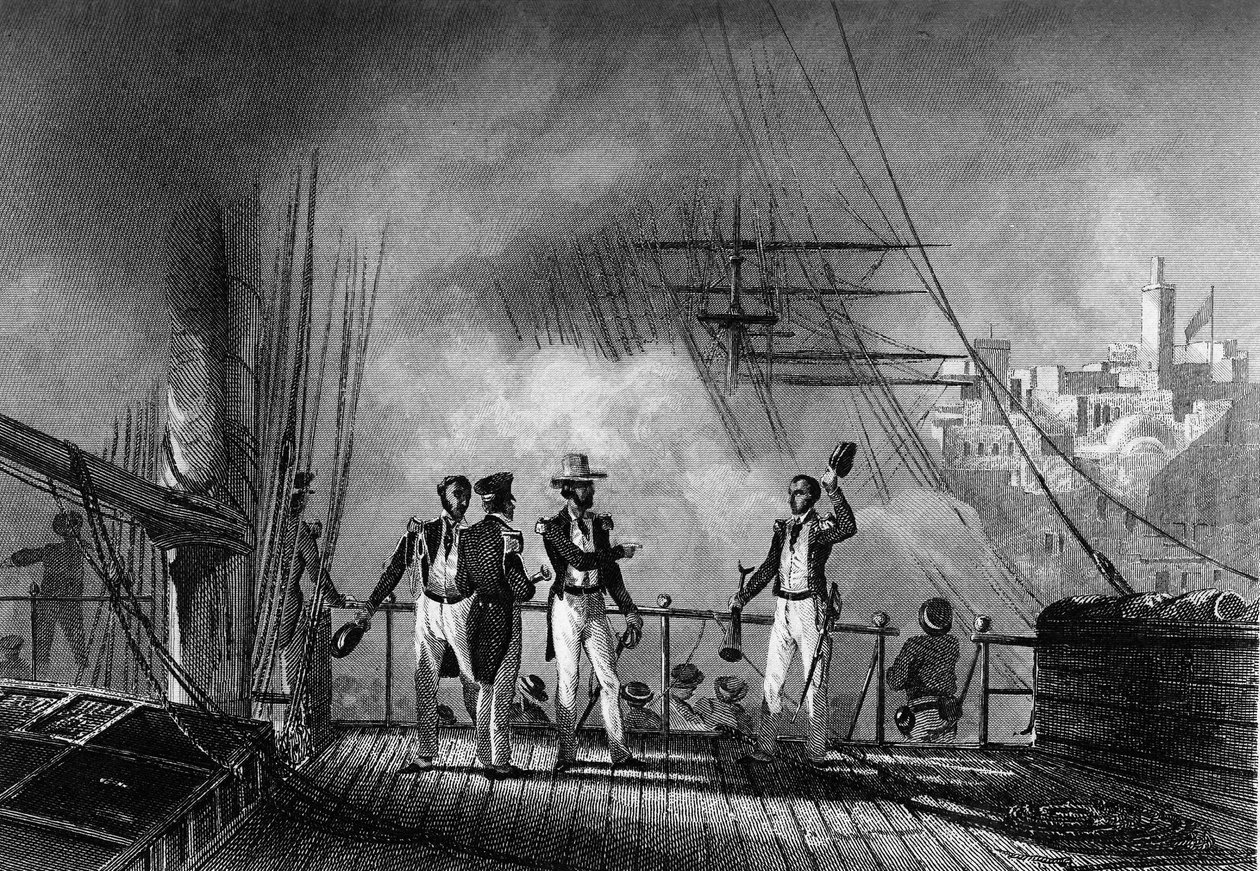 Bombardeamento de Tânger pelo Príncipe de Joinville. in "Histoire générale de la marine" de Van Tenac de Unknown artist