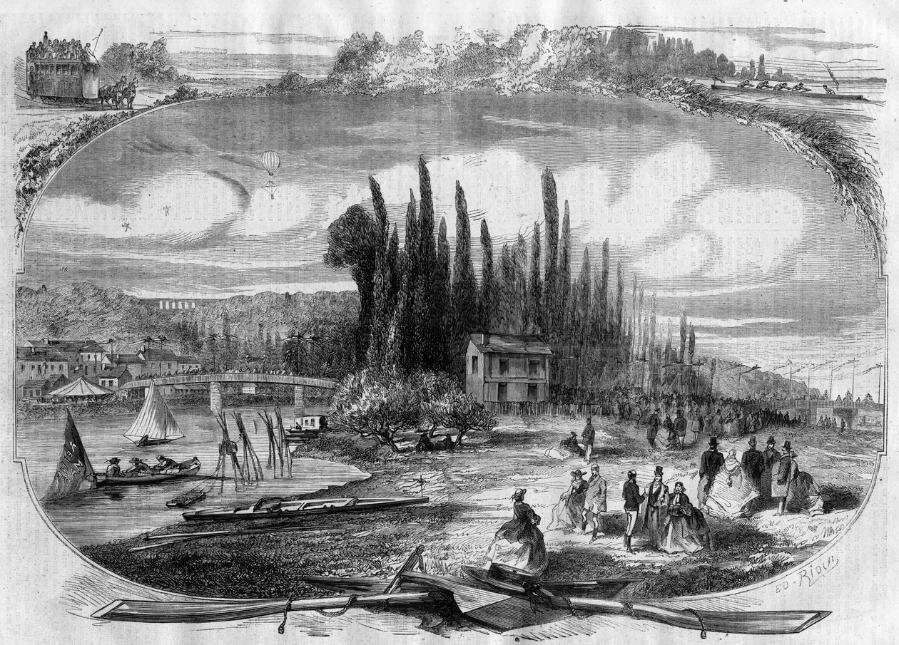 Bougival (Yvelines) As margens do Sena em 1868 de Unknown artist