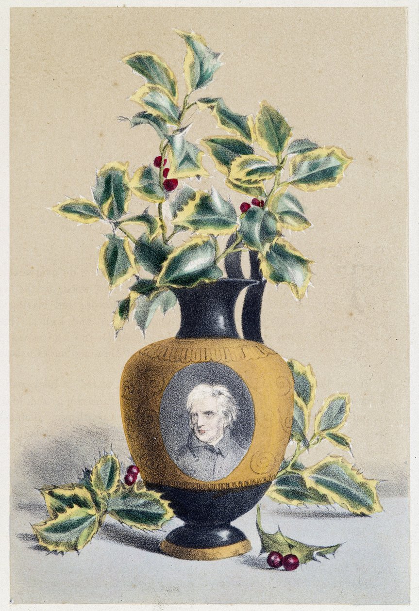 Bouquet de azevinho simbolizando o inverno - litografia de Unknown artist