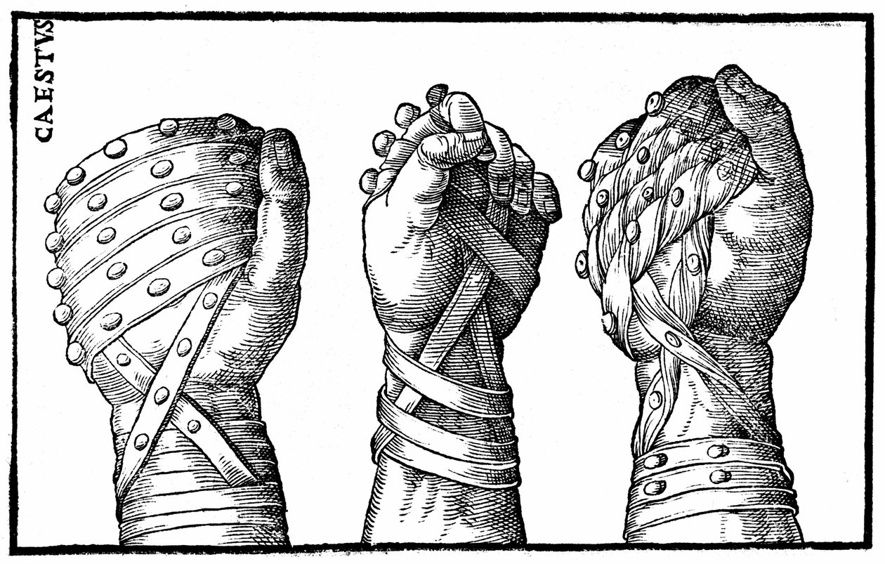 Luvas de boxe para lutadores romanos - em "Hieronymi mercurialis de Gymnastica", edição Veneza de Unknown artist