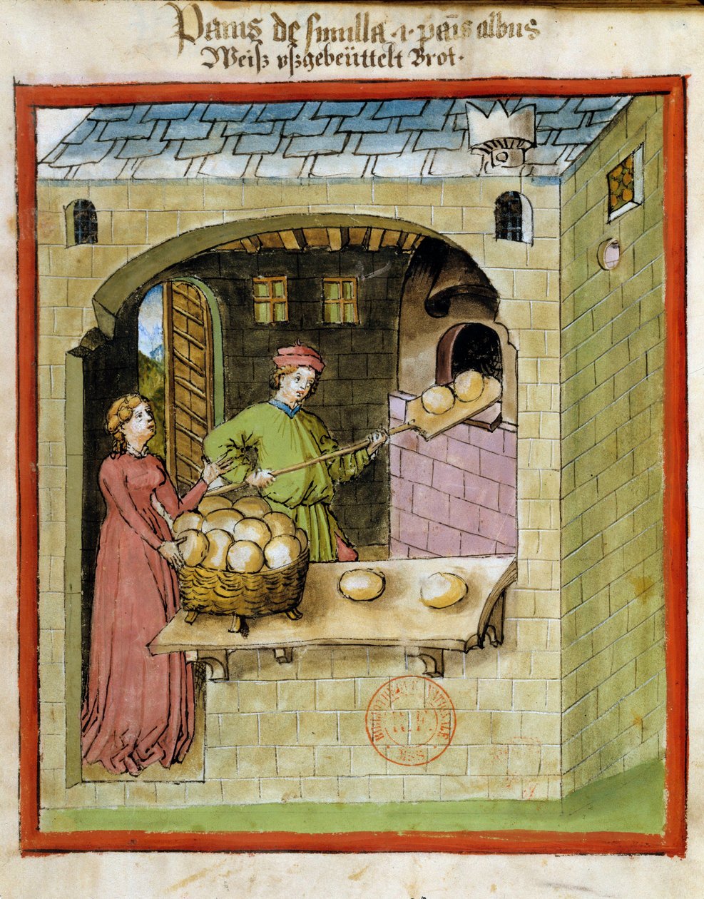 Pastelaria: um padeiro faz os pães. Iluminação a partir da ordenha de medicamentos e dietética "Tacuinum sanitatis". de Unknown artist
