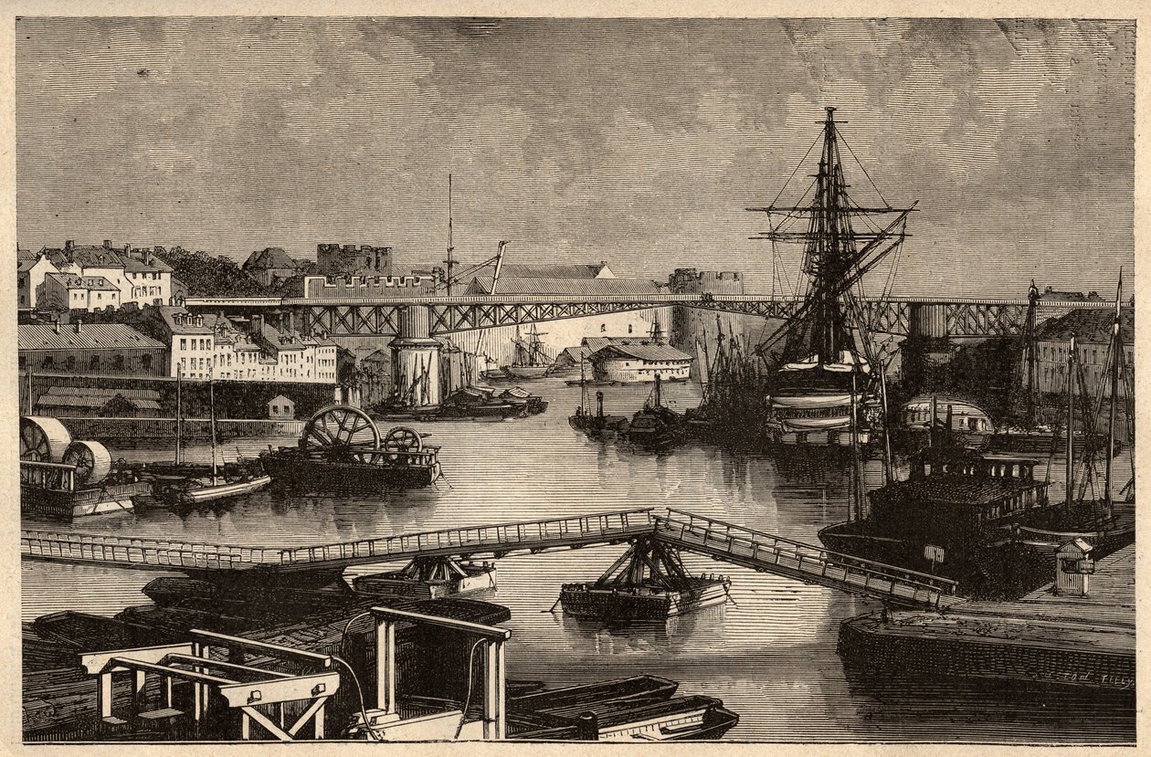 Brest - Le port militaire - Finistere - Bretagne - gravura em "PATRIE" - DESCRIÇÃO PECTURESSE DE LA FRANCE EN 6 VOLUES BY LUCIEN HUARD - final do século XIX de Unknown artist