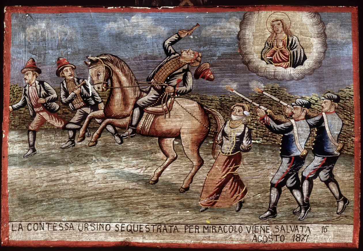 Brigandage, ex-voto em 1871: A Condessa Ursino acabou de ser miraculosamente salva. de Unknown artist