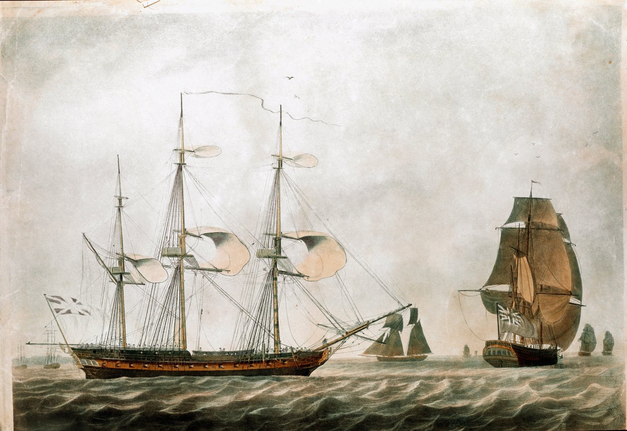 Fragata britânica no século XVIII (estampa do século XIX) de Unknown artist