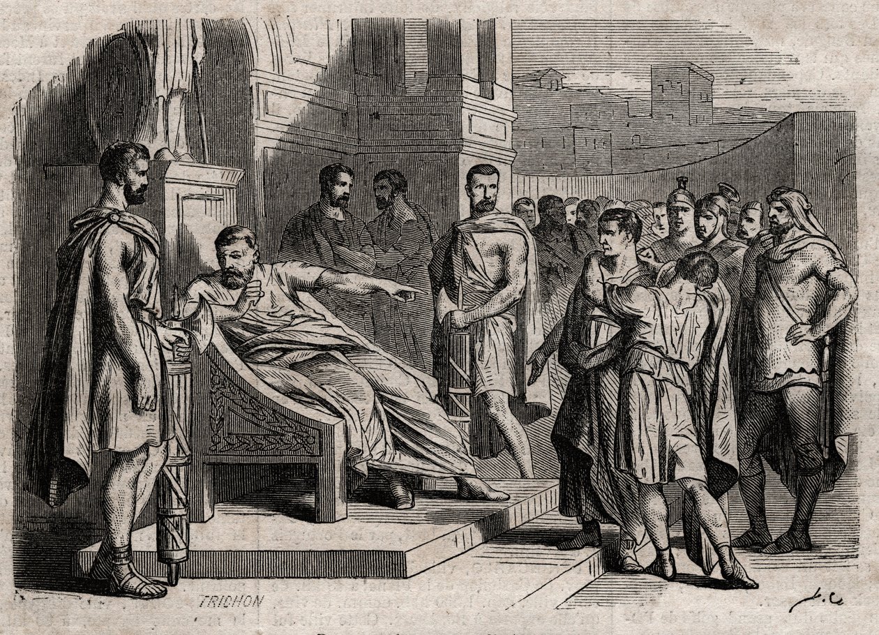 Brutus condenando seu filho à morte - Brutus (Marcus Junius Brutus, 85-42 AC) condenando seus filhos à morte - gravura em "Dictionnaire populaire illustrious" - 1864 - de Joseph Decembre e Edmond Allonier - de Unknown artist