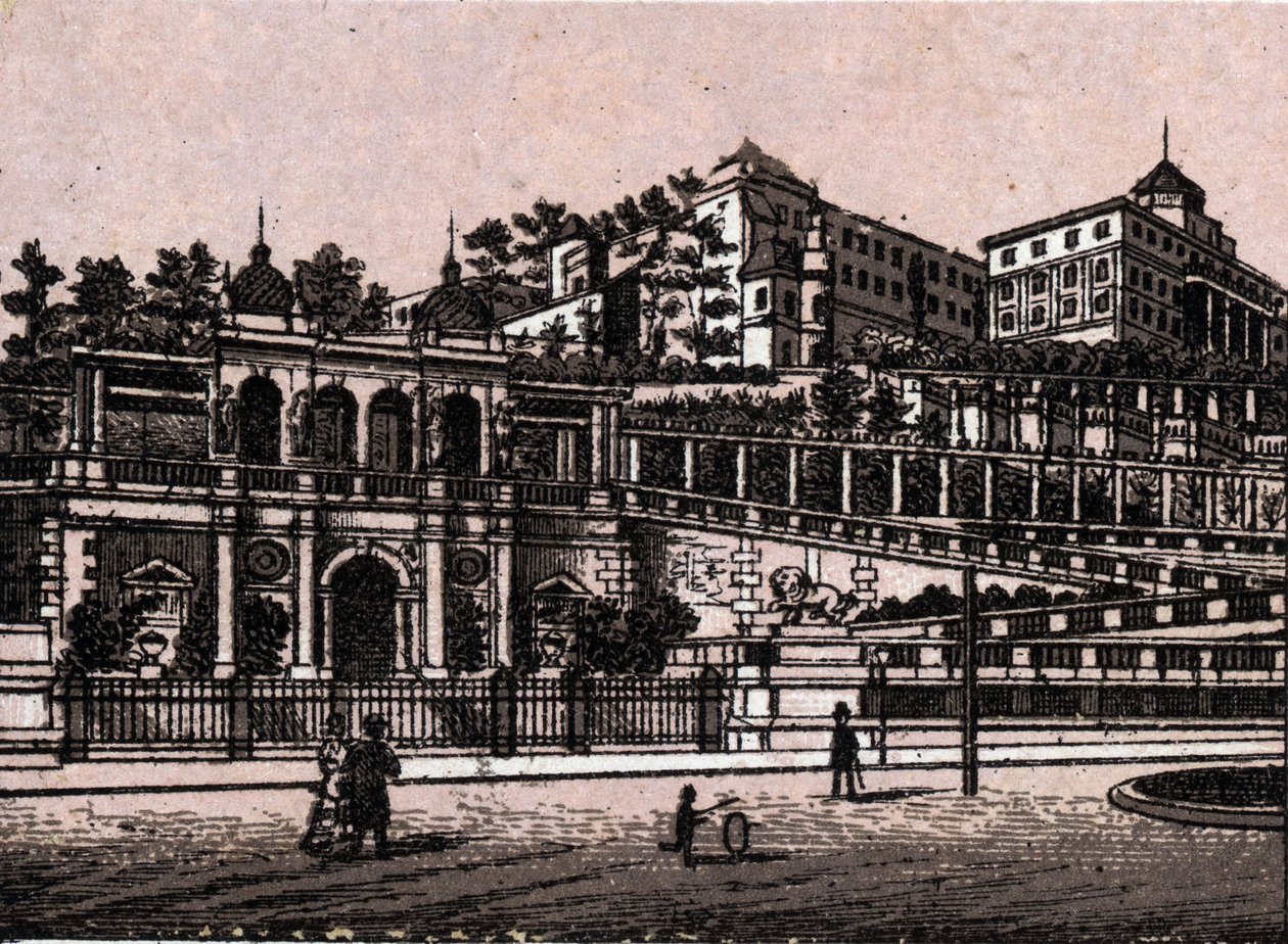 Budapeste, Hungria: vista do Bourgbazar (Burghbazaar) em "O mundo ilustra 168 vistas" Sem data (final do século XIX) de Unknown artist