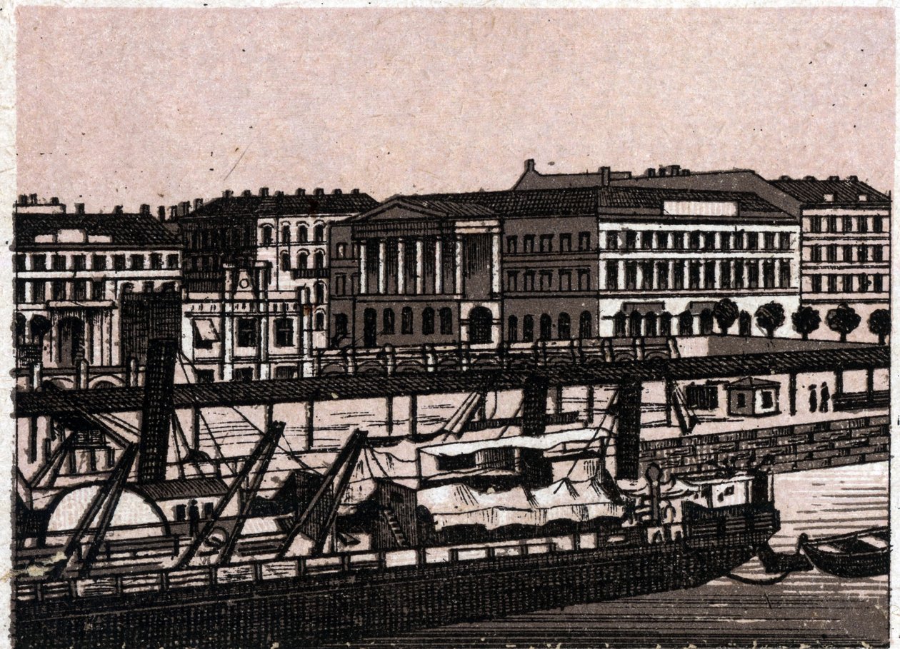 Budapeste, Hungria: vista do cais do Danúbio. em "O mundo ilustra 168 vistas" Sem data (final do século XIX) de Unknown artist