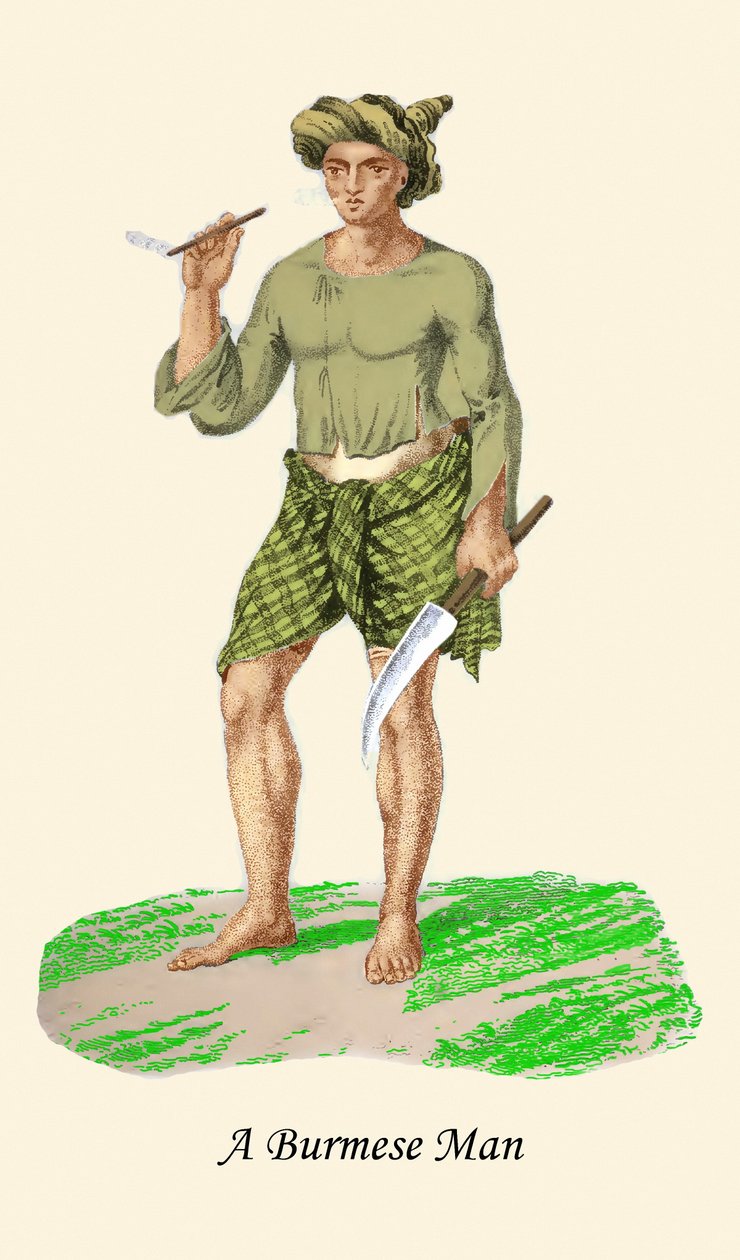 Homem birmanês com faca ou Dha de Unknown Artist