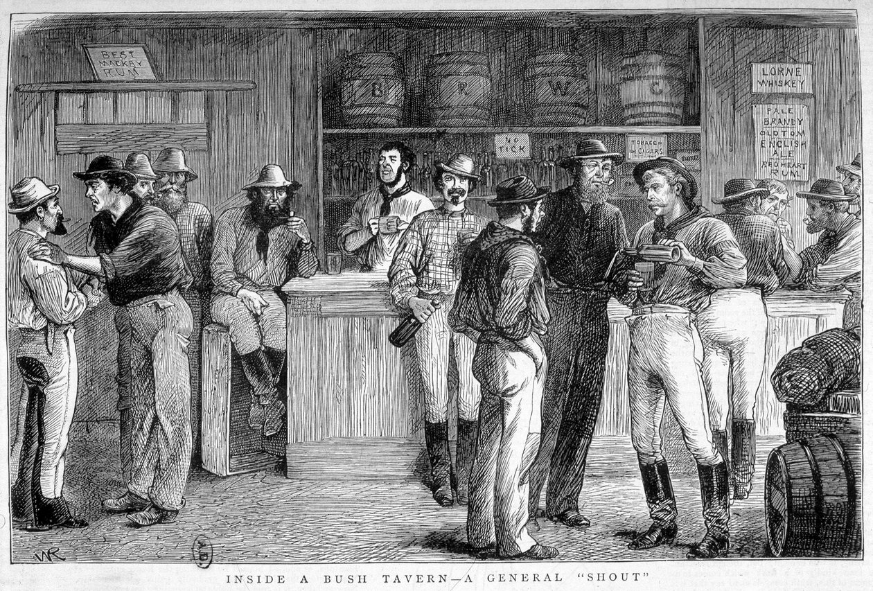 A taverna Bush na Austrália, por volta de 1880. de Unknown artist