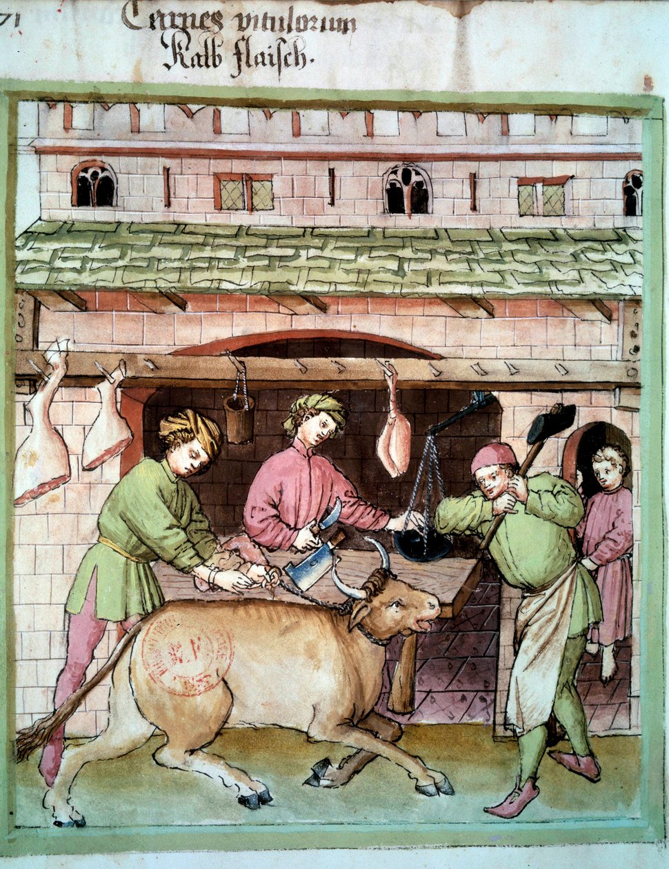 Carnificina: abate de um boi. Iluminação a partir da ordenha de medicamentos e dietética "Tacuinum sanitatis". de Unknown artist