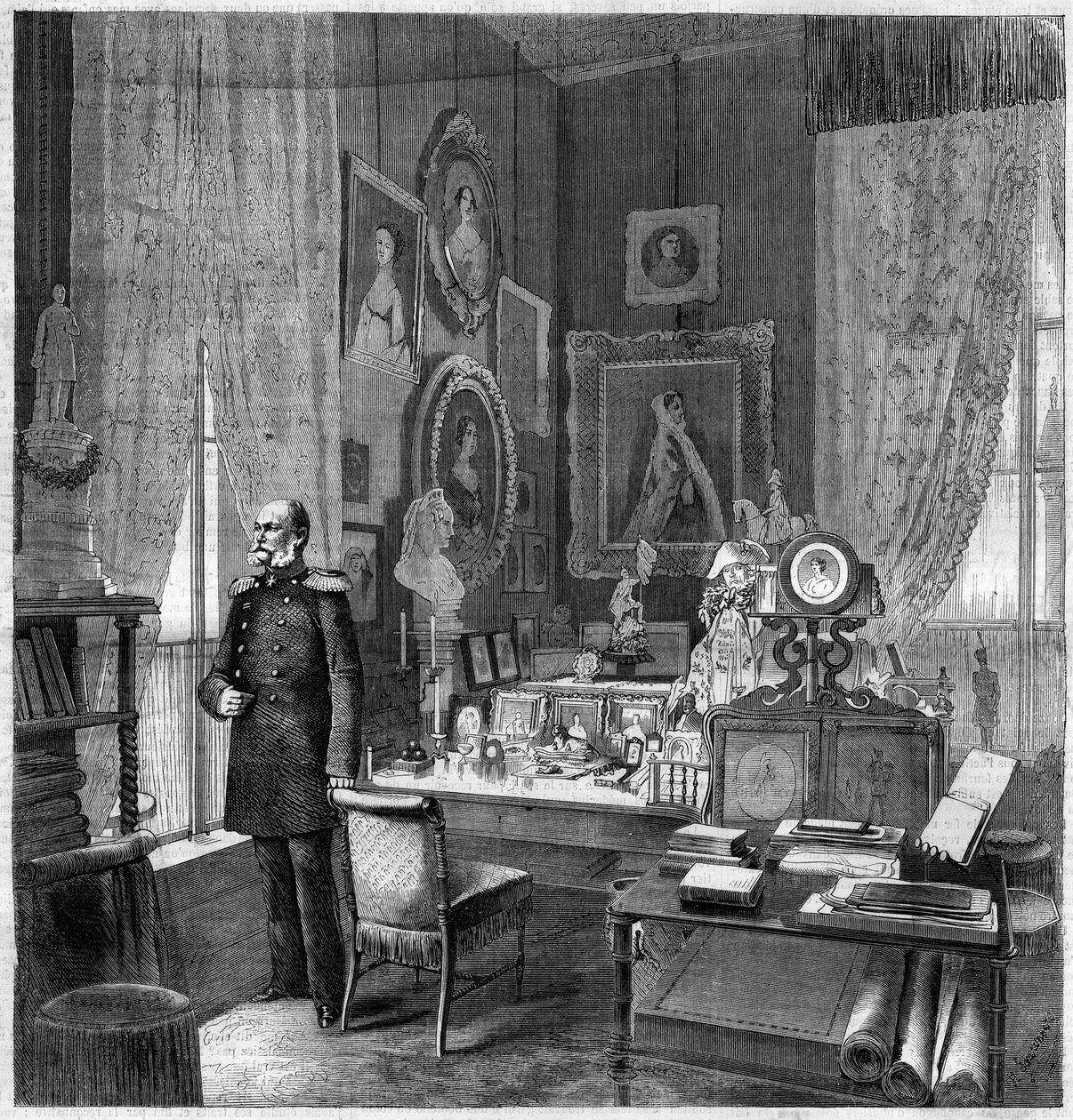 Gabinete do Rei Guilherme I (1797-1888), Rei da Prússia e Imperador da Alemanha no Palácio Real de Berlim. Gravura em "O Universo Ilustre". de Unknown artist