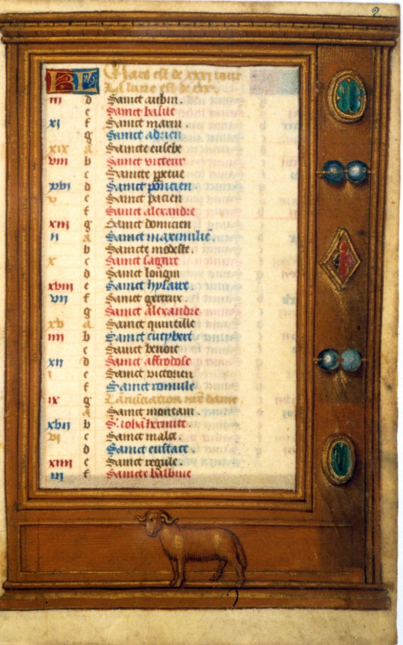 Calendário de Março com o signo de Belier - Miniatura da Idade Média: Pedido de permissão da Biblioteca Municipal de Toulouse (tel: 05 62 27 66 66) de Unknown artist