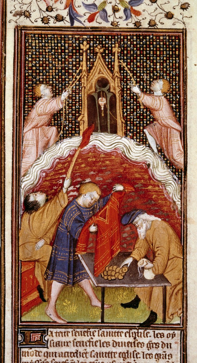 Página do calendário: Março. Uma loja de penhores. Miniatura do manuscrito do "Hours à l