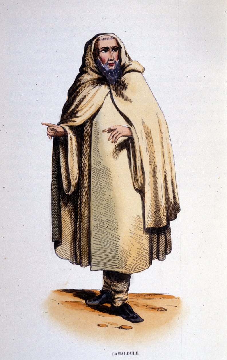 Camaldule, membro de uma ordem religiosa (ermitão e monge) fundada no vale de Camaldoli (Toscana) por São Romualdo em 1010. Gravura do século XIX. de Unknown artist