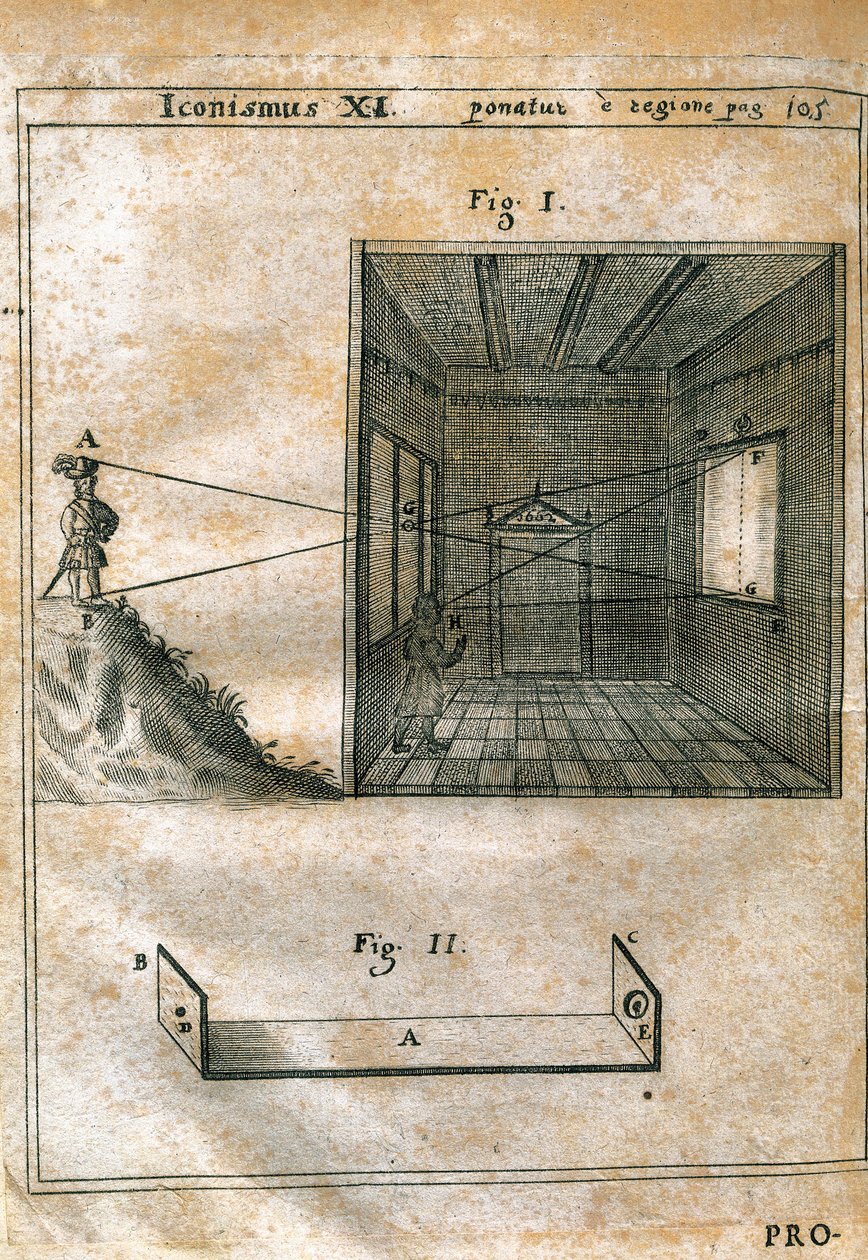 Câmara obscura. gravação em "" Magia naturalis "" (1558) de Giovanni Battista Giambattista della Porta (1535-1615). Edição de 1659. gravura. de Unknown artist