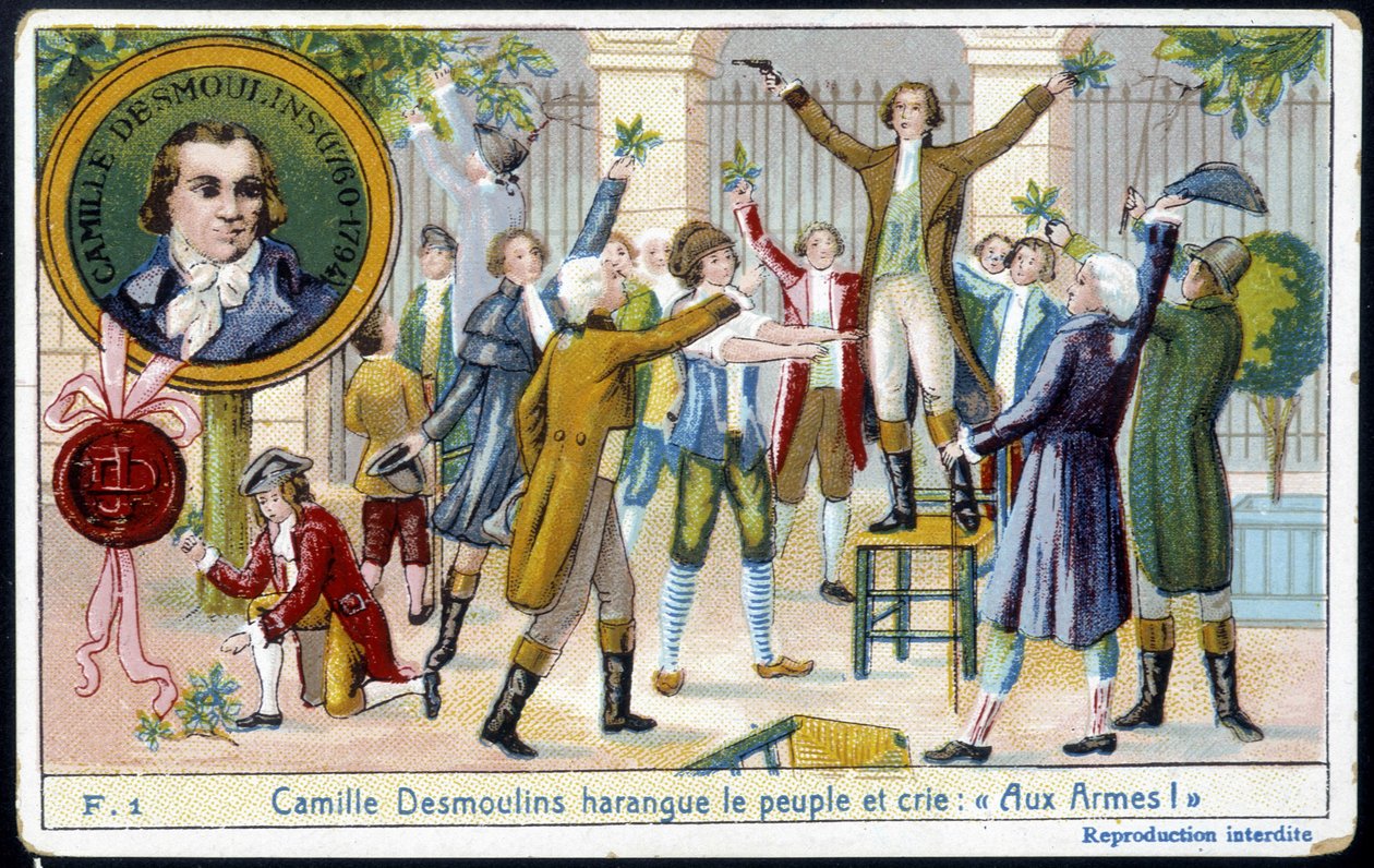 Camille Desmoulins prejudicou o povo e gritou "Com as armas! "- chromo., final do século XIX de Unknown artist