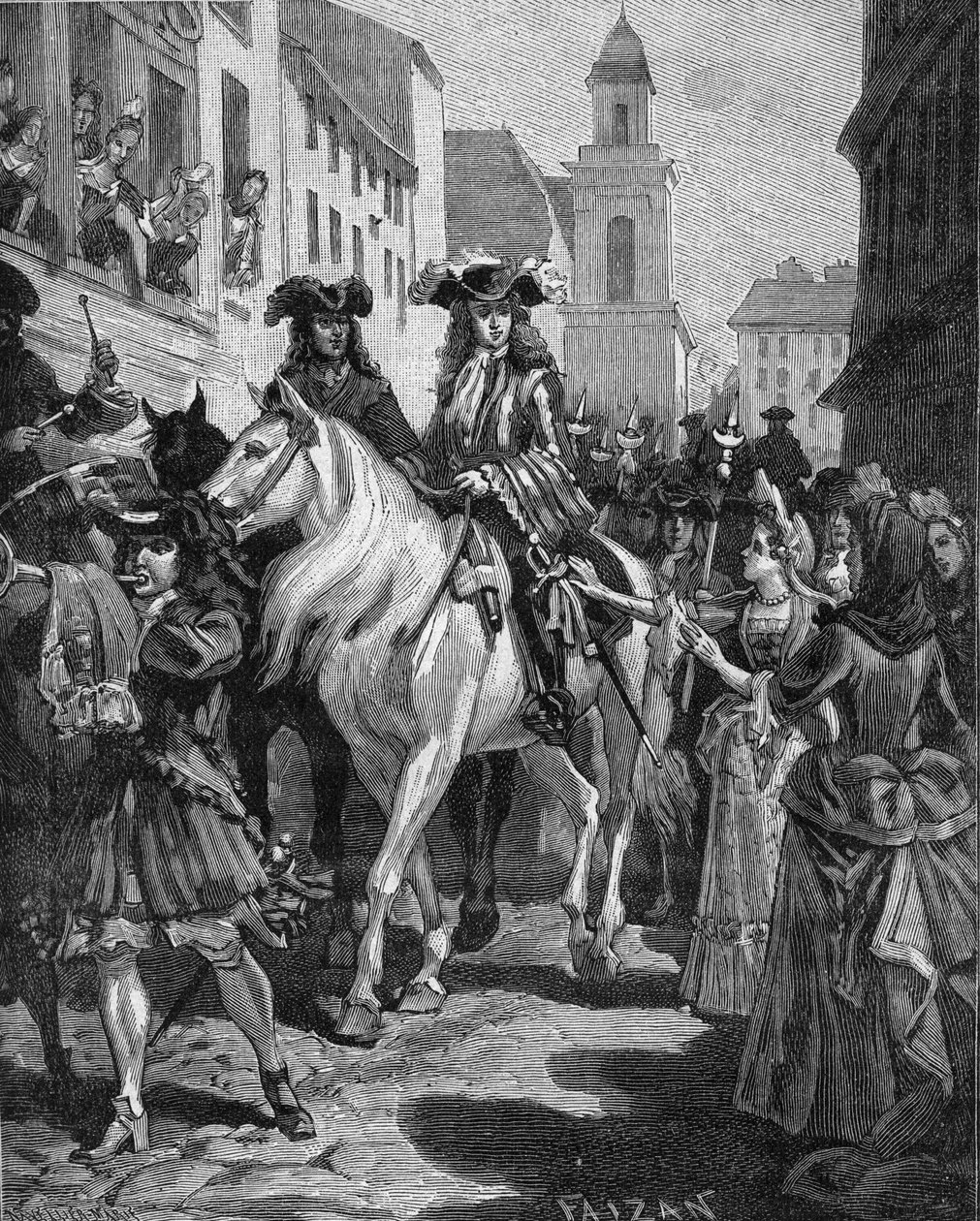 Guerra de Camisard (1702-1704): Um católico tentando tocar o líder dos Camisardos, Jean Cavalier (1681-1740). Nimes, Gard (30). Gravura do século XIX. Em "Histoire de France", de Jules Michelet de Unknown artist