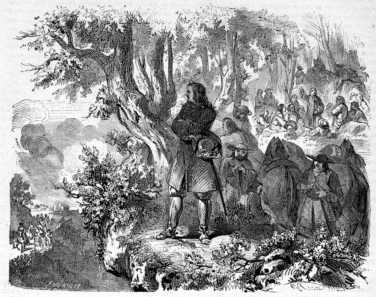 Camisardos no Cévennes. Gravura do século XIX. de Unknown artist
