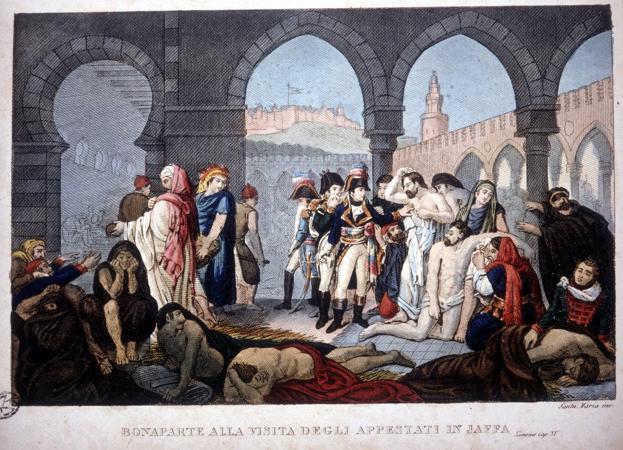 Campanha (Expedição) do Egito (1798-1801): Napoleão visitando os pestilentos Jaffa no Egito, por volta de 1800. de Unknown artist