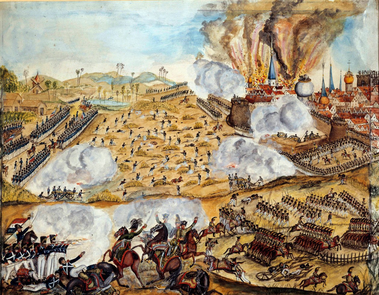 Campanha da Rússia: "Vista da minha Batalha de Smolensk, noite de 17/08/1812" Aquarela de Paris do século XIX, Museu Armee de Unknown artist