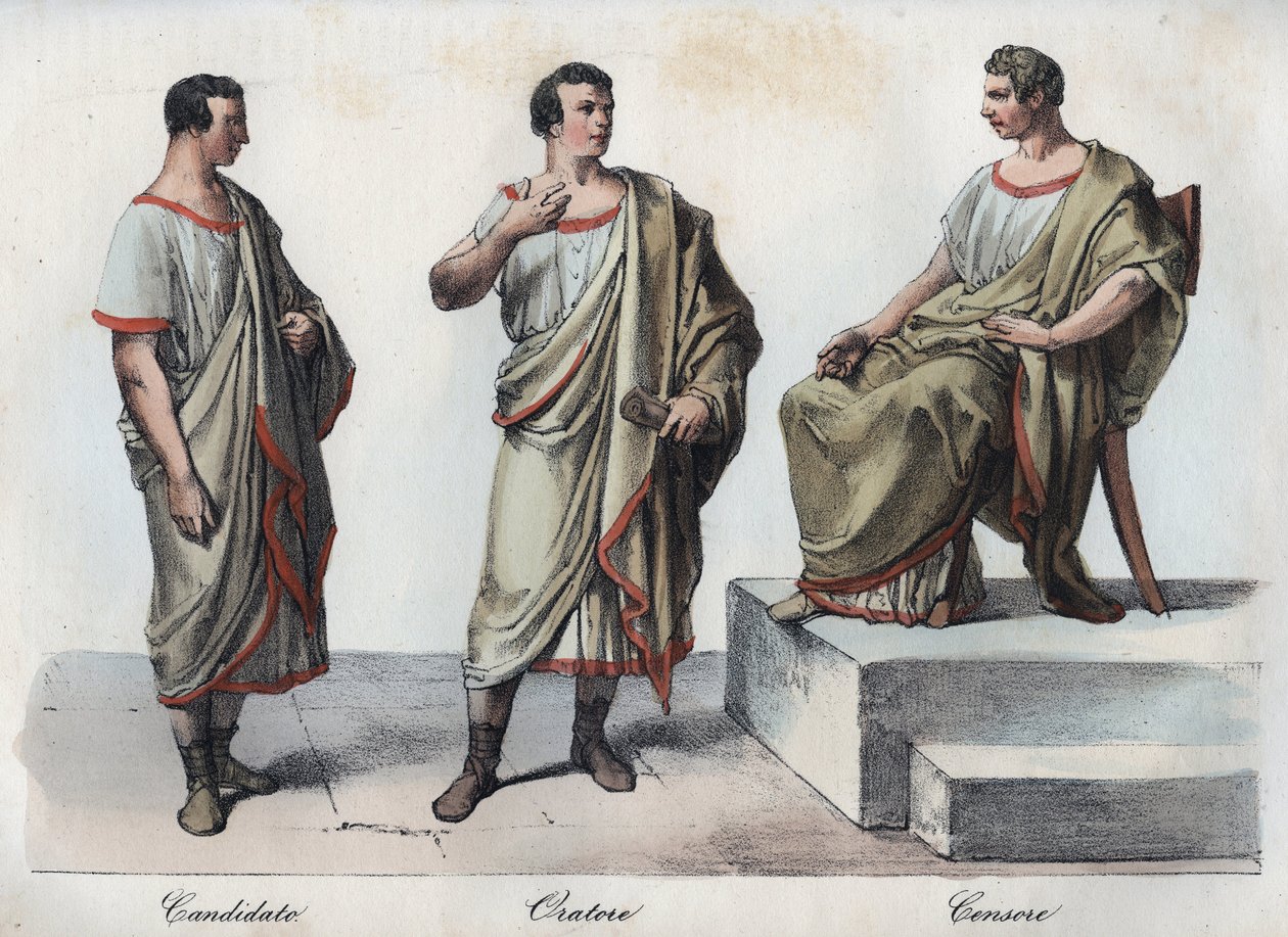 Candidatos - Orador (Orador) - Censor Romano - gravura de "Usos e Costumes de Todos os Povos do Universo". Ou História do Governo, Leis, Milícias, Religião de Todas as Nações desde os tempos mais remotos até ao dia de hoje" 1856 de Unknown artist