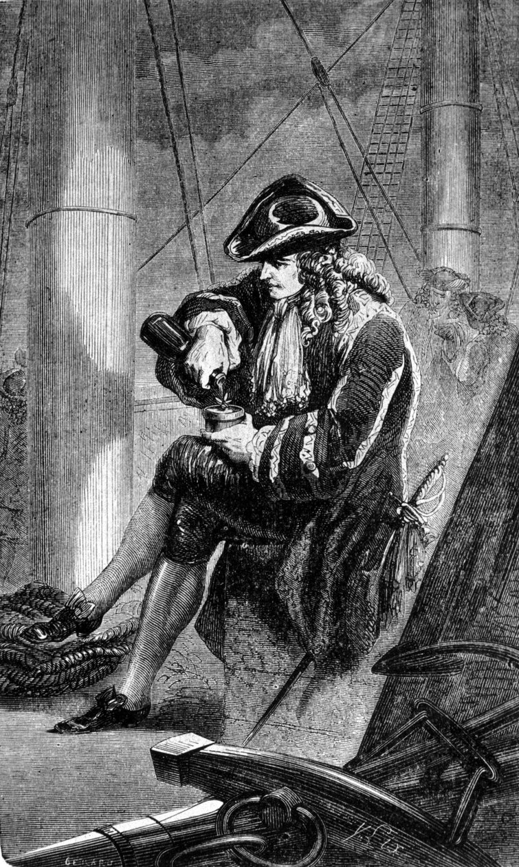 O Capitão Gabriel de Clieu (Declieux, Desclieux) (1687/1678- ca. 1774), encarregado pelo Rei Luís XIV em 1725 de trazer para a Martinica uma planta de café (cafeteira), partilha com ele a sua ração de água para o salvar da seca. Gravura do dia 19 de Unknown artist