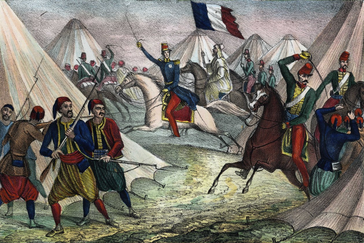 Captura da Smalla de Abd-el-Kader na Argélia em 16 de Maio de 1843 pelo Duque de Aumale. Em "Storia d