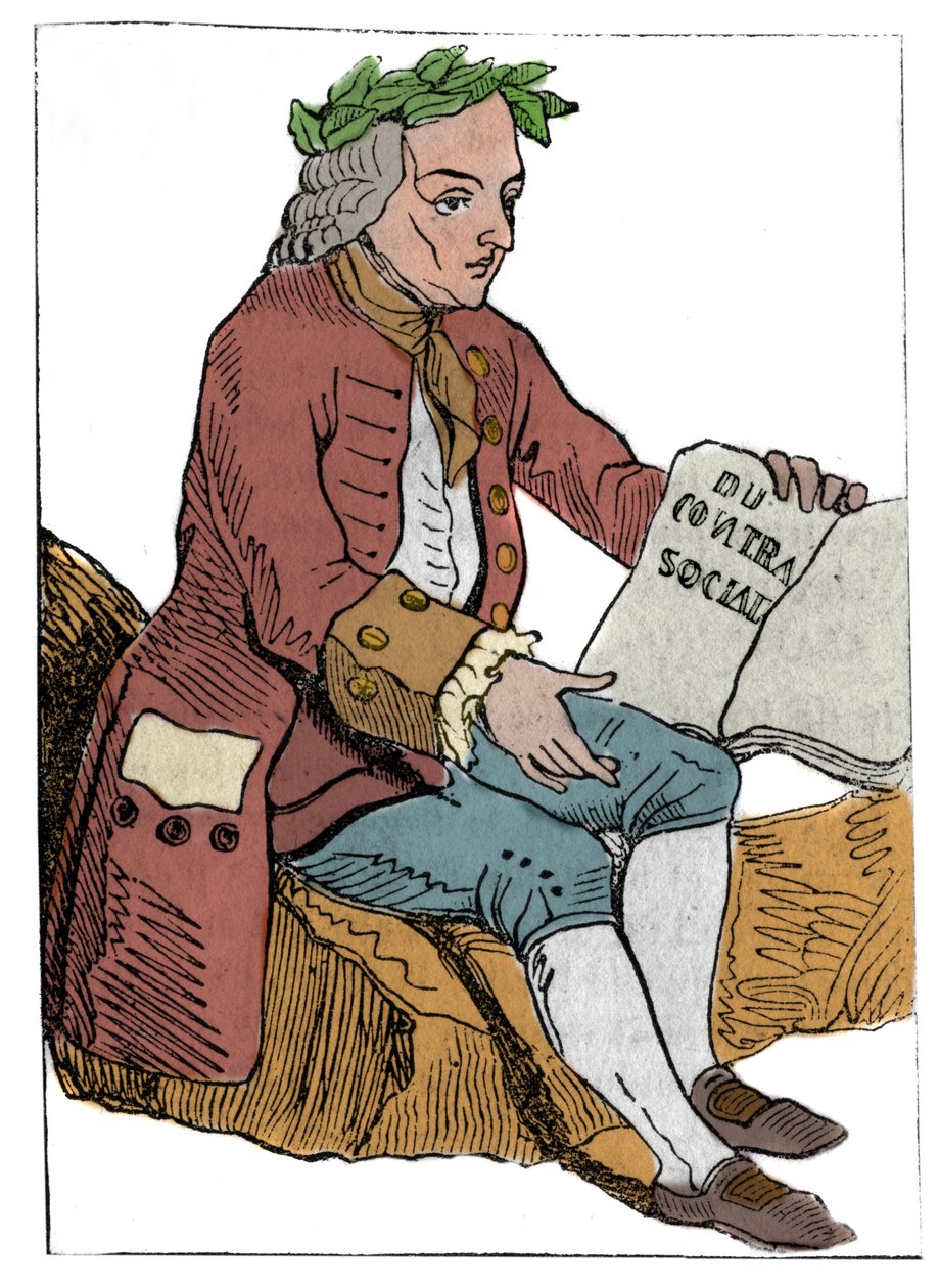 Carta a tocar da República Francesa (1793) publicada na Convenção Nacional em 21/09/1792, após a queda dos Reinos: o caráter do filósofo sob os traços de Jean-Jacques (Jean Jacques) Rousseau "ao contrato social" (1712-1778) de Unknown artist