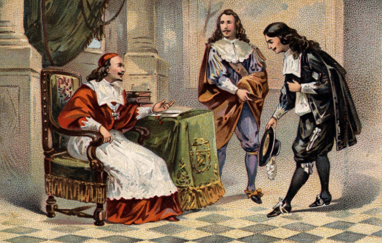 O Cardeal Jules Mazarin (Giulio Raimondo Mazzarino ou Mazarino) (1602-1661) recebeu João Batista (Jean-Baptiste) Colbert (1619-1683). de Unknown artist