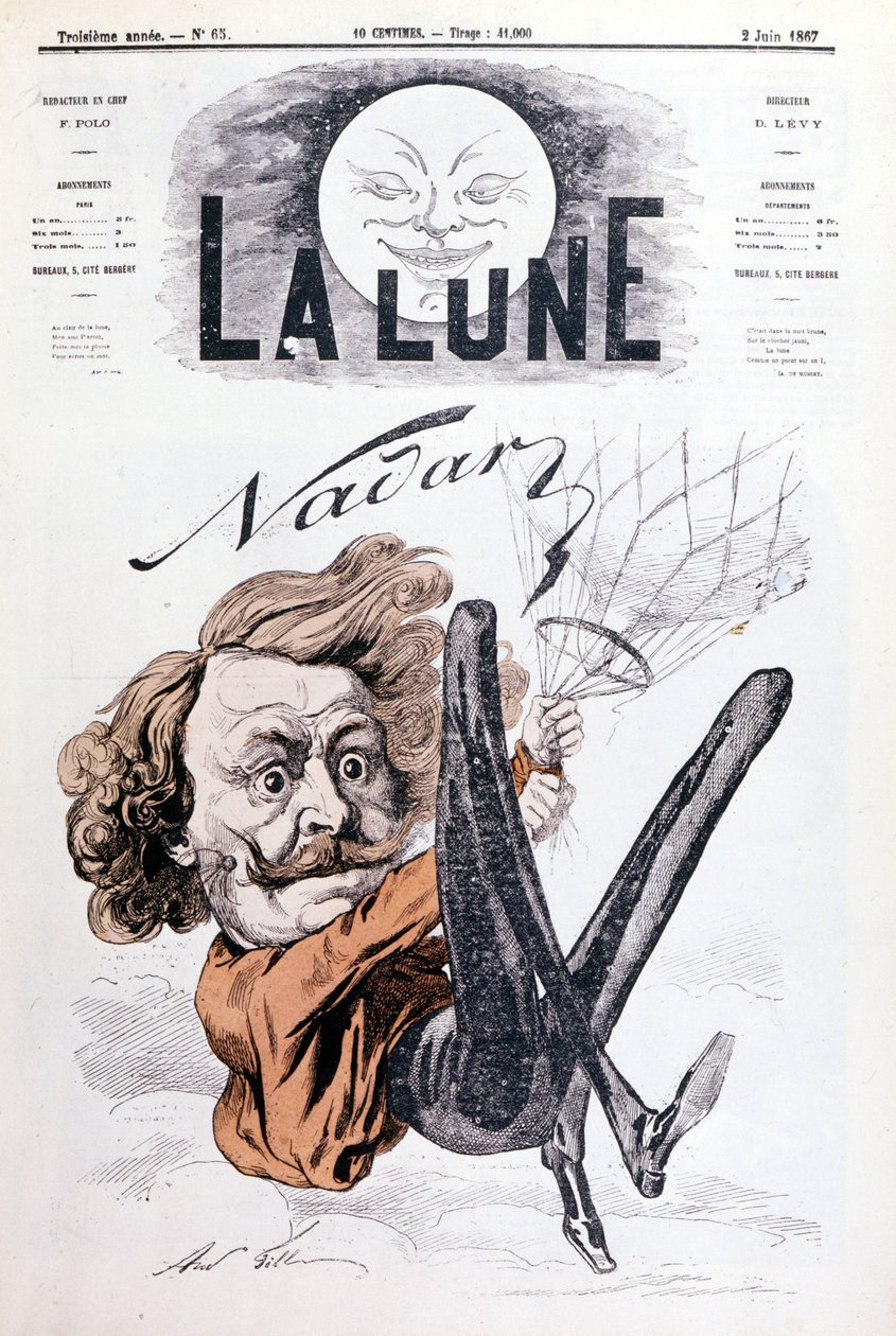 Caricatura do aeronaut de Nadar (1820 - 1910). Capa de "A Lua" datada de 2/06/1867. de Unknown artist