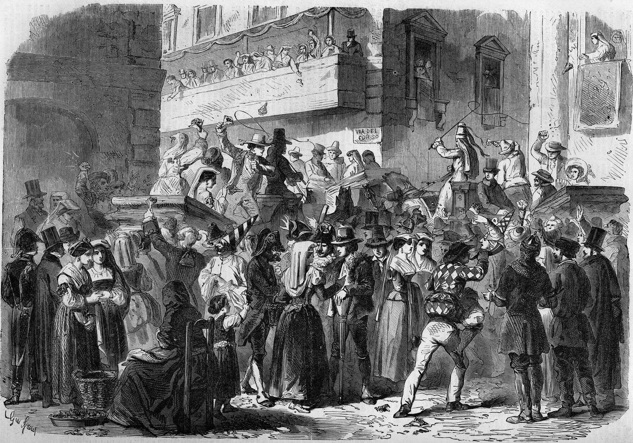 Carnaval de Roma baseado em um desenho de Gierdziejewski em 1858. de Unknown artist