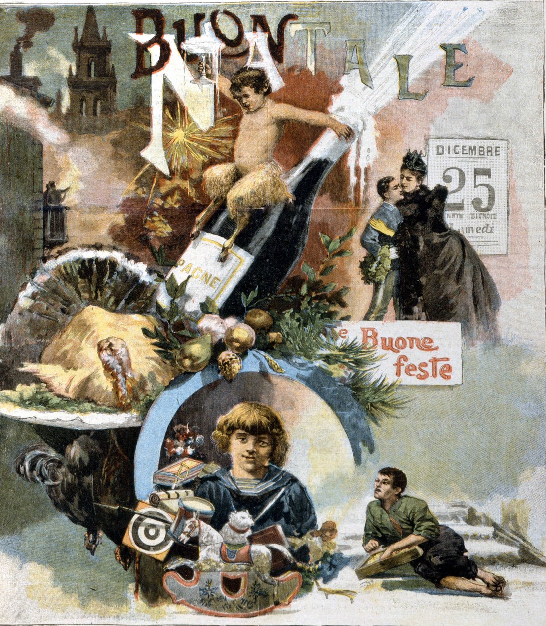 Cartão de boas festas de Natal italiano. 1893. de Unknown artist