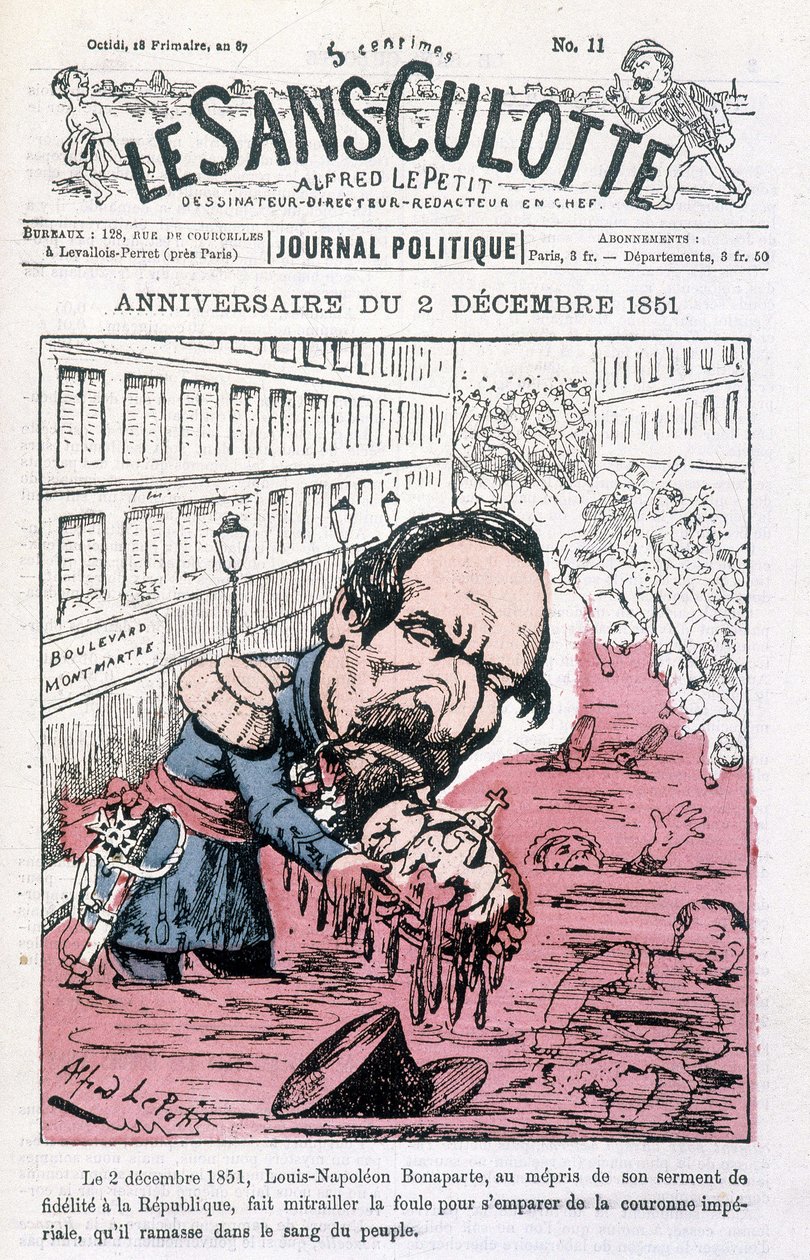 Desenho animado sobre o golpe de Estado de Napoleão III de 2 de Dezembro de 1851 - em "Le sans-panlotte". de Unknown artist