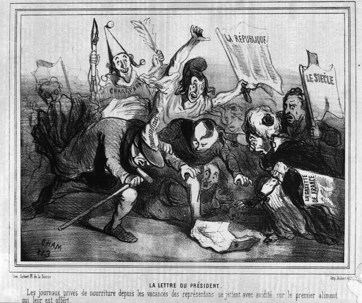 Desenho animado sobre a campanha eleitoral para a primeira eleição presidencial de 10 de dezembro de 1848 com a Batalha dos Jornais. de Unknown artist