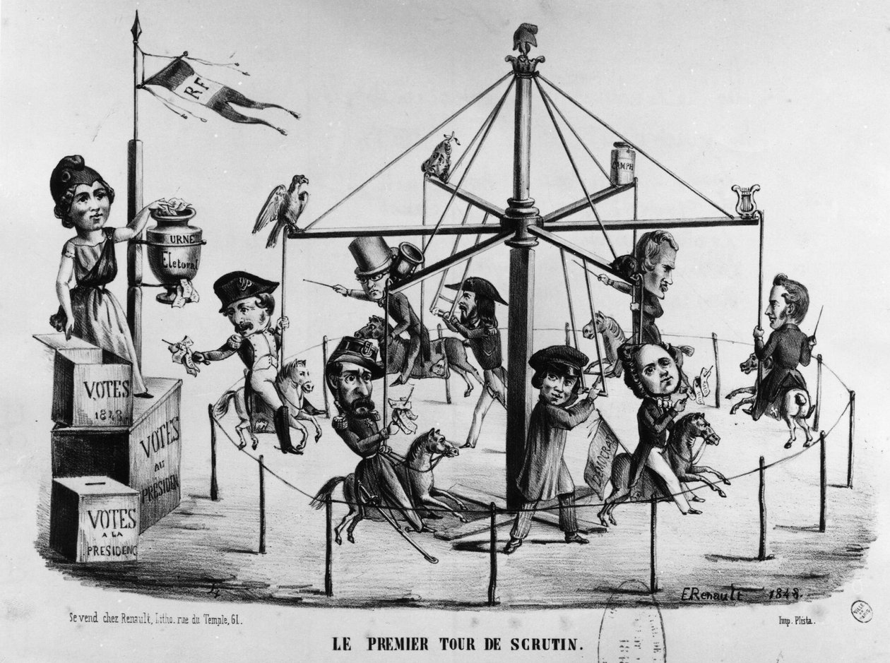 Desenho animado no primeiro turno das eleições presidenciais de 1848. Louis-Napoleon Bonaparte simbolizado com a águia... de Unknown artist