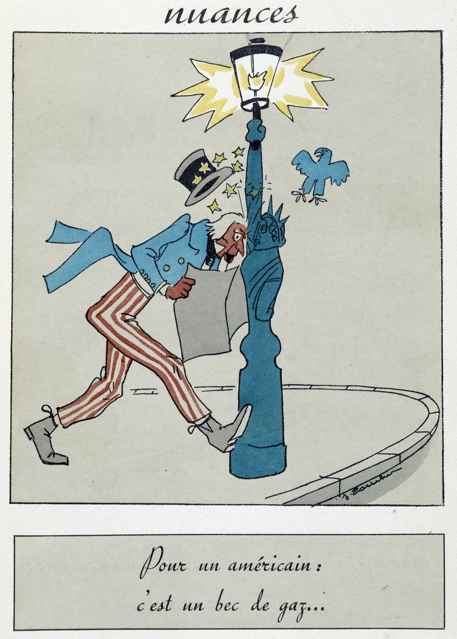 Desenho animado mostrando a Estátua da Liberdade com um bico de gás substituindo a tocha. de Unknown artist